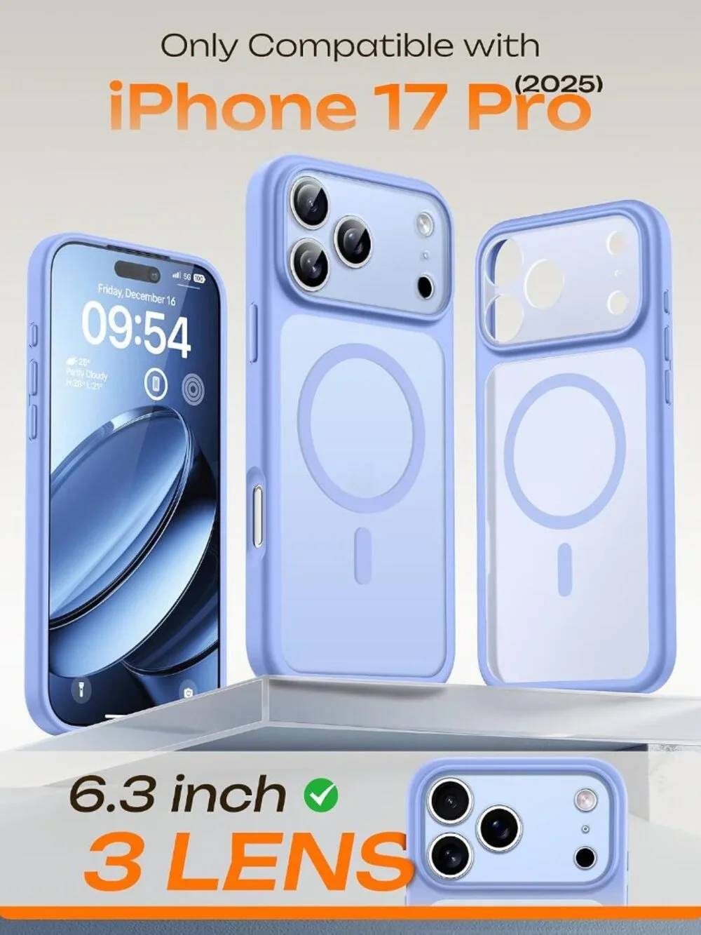 iPhone 17 Pro Case MagSafe Full Camera Protection Matte Light Blue
